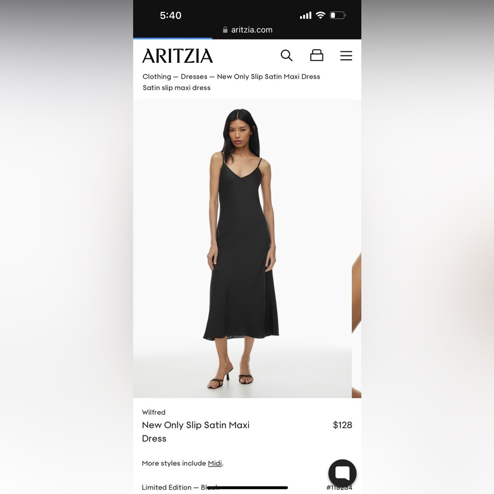 2XS New Only Black Midi Slip Aritzia Dress